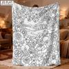 2D Flat Surface, 1pc Coloring Flannel Blanket, 250GSM Adult Relax Hand-Painted Coloring Blanket with Scenery and Floral Themes, Reusable Doodle Decora