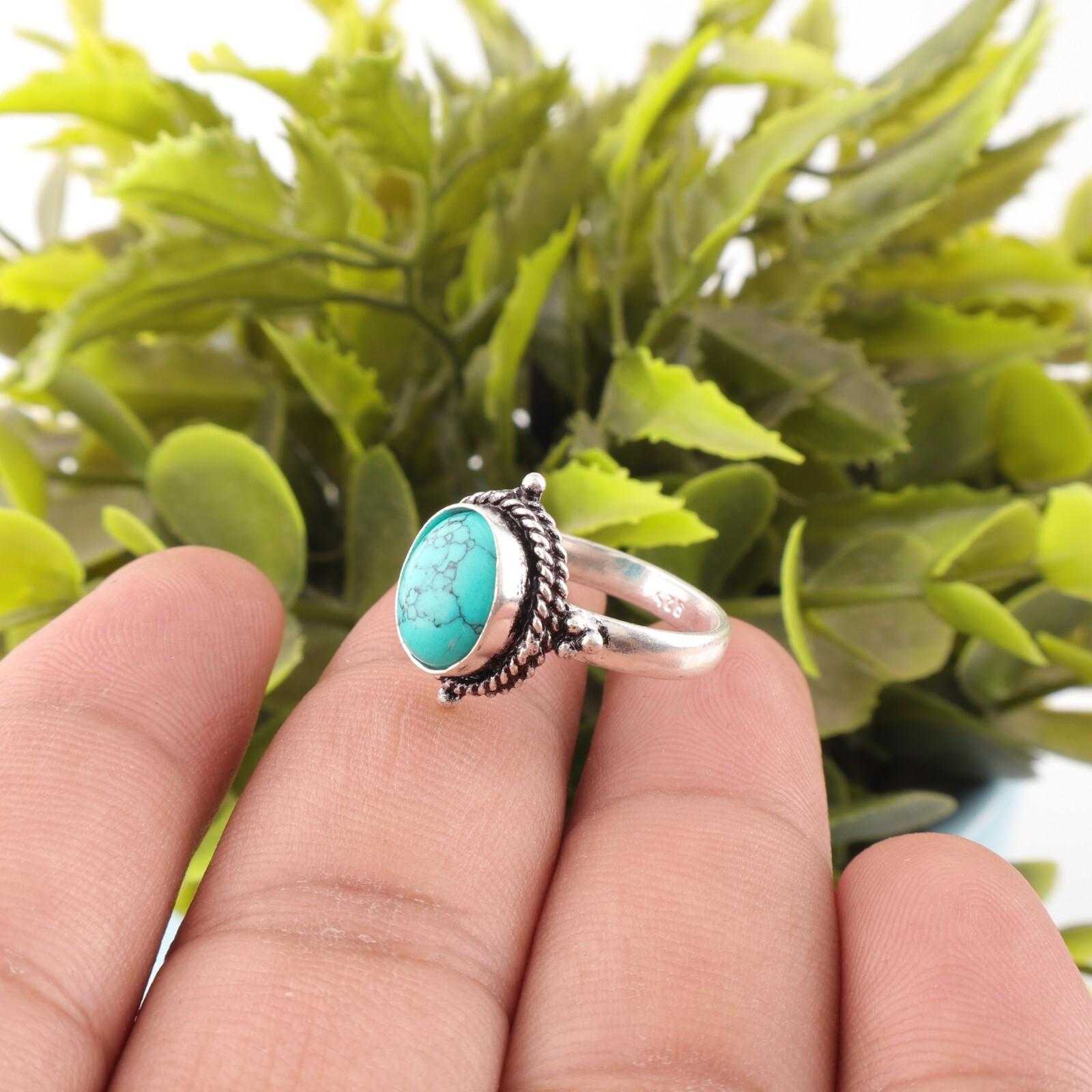 

Natural Blue Turquoise Gemstone 925 Solid Silver Jewelry Handmade Gemstone Ring RR-9-37 13