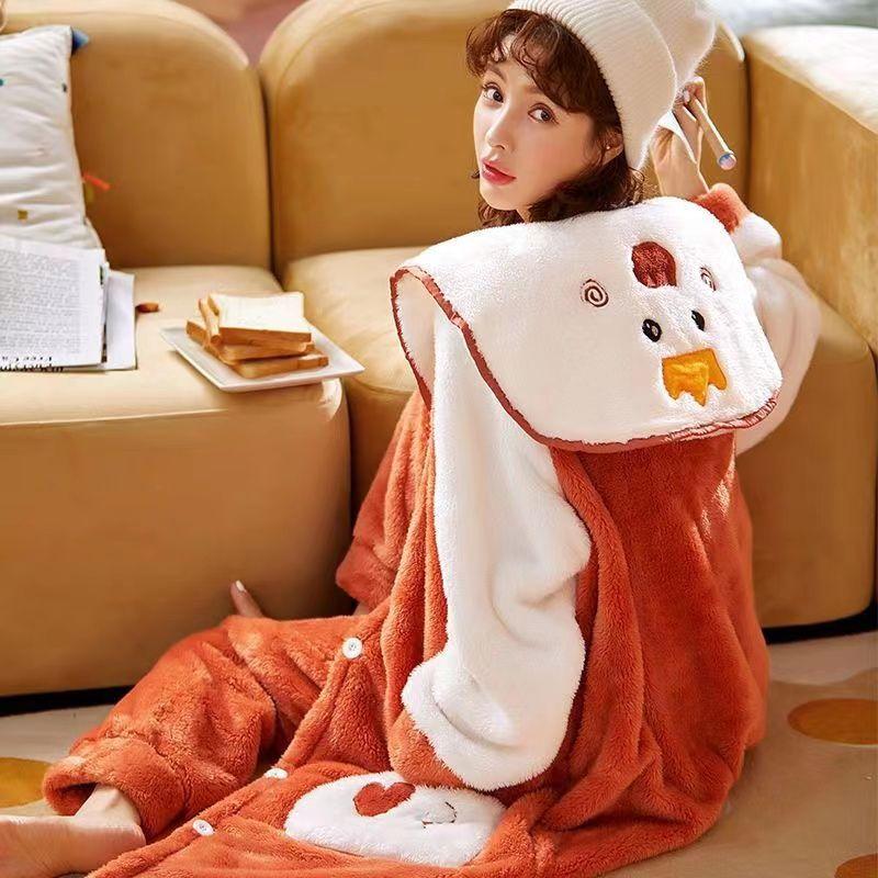 Piżama damska jesień/zima flanelowa polarowa gruba koszula nocna długa śliczna koralowa polarowa odzież domowa może być noszona na zewnątrz wygodna