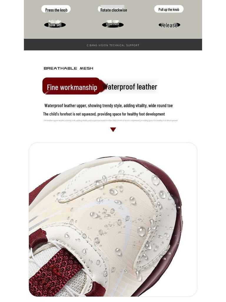 Wasserdichte Leder-Sportschuhe für Mädchen mit Drehverschluss - Leichte Herbst-/Winter-Laufschuhe