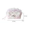 Quilted Makeup Bag Lace Bow Zipper Ruffles Pen Bag Sweet Toiletry Case  for Women Girls