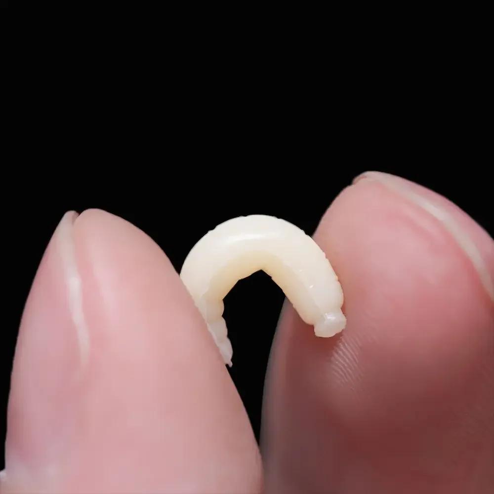 50Pcs 1.6cm Beige/Luminous Fishing Lures Maggot Grub Soft Fishing Lure Bionics Smell Worms Glow Shrimps Fishing Bait Accessories