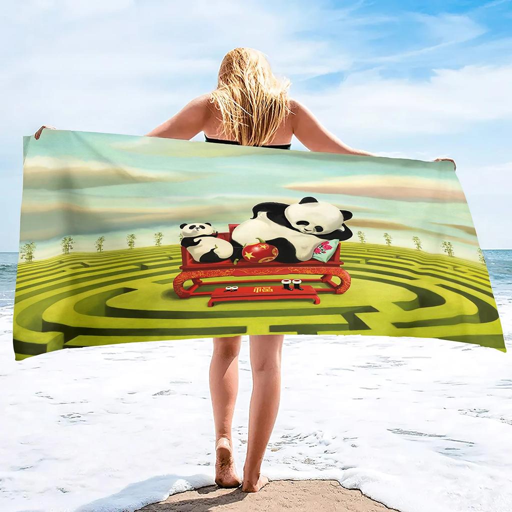 Asciugamano da Spiaggia Oversize, Panda Cartone Animato Piscina Nuoto Viaggio Morbido Asciugamano Coperta all'Ingrosso per Donne Uomini Campeggio Crociera Copri Sdraio