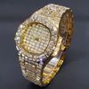 Luxury Brand Watch for Men Fashion Diamond Inlay High Quality Stainless Steel Timepiece Gold Plated Waterproof Ice Reloj Hombre