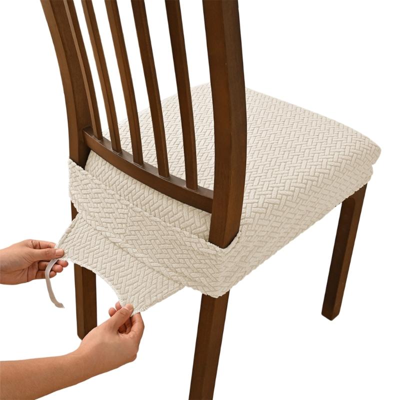 Pack of 4 Dining Chair Seat Covers with Double Elastic Band for Secures Fit Striped Check Design Enhancing Home Decors