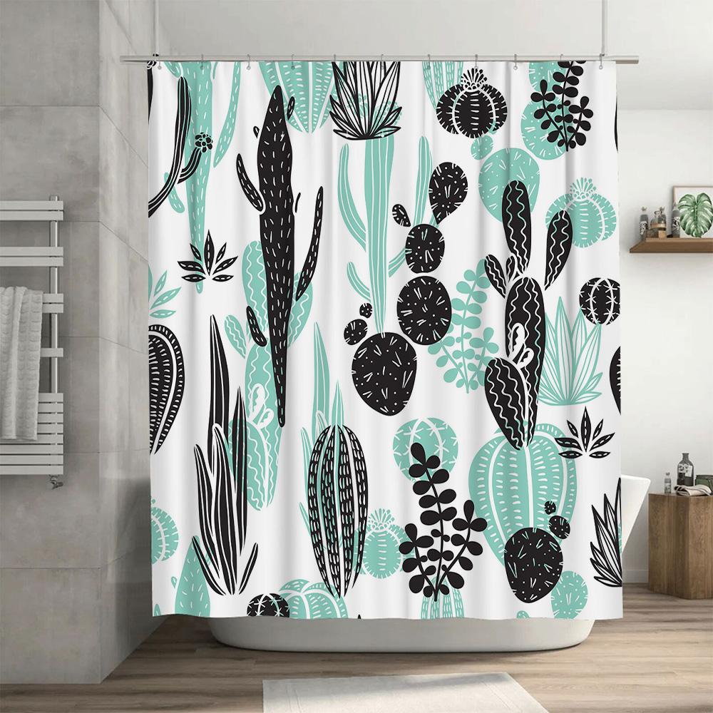 Cactus Printed Shower Curtain Waterproof Decorative Bathroom Liner Set For Home Living Room