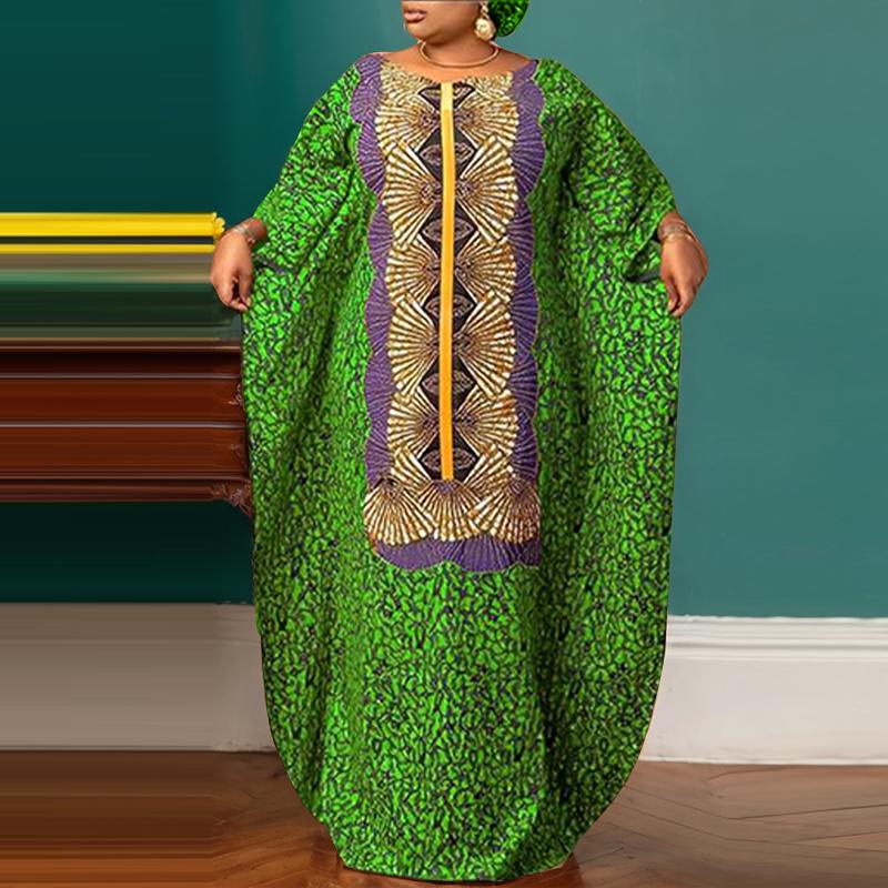 

Женские платья большого размера с круглым вырезом и длинным рукавом с принтом M зелёный