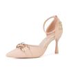 Zyp-LQ Women's Stiletto Pointed Toe Heels, Microfiber Leather, Chain Buckle, Sizes 31-44