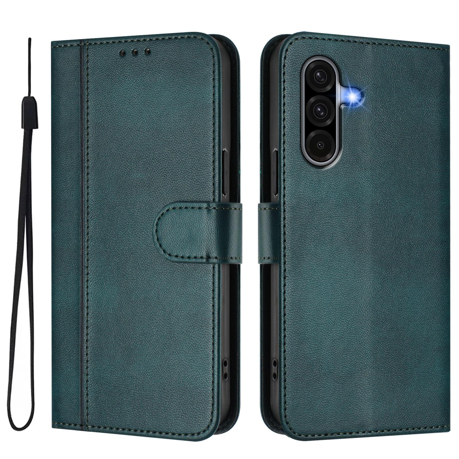 

For Samsung Galaxy A56 5G Cases Wallet Stand Retro Texture Leather Phone Cover with Lanyard Dark Green