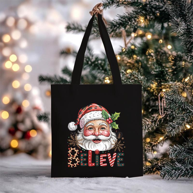 Christmas Christmas Printed Canvas Bag Large Capacity Casual Trend Student Shoulder Bag Tote Bag