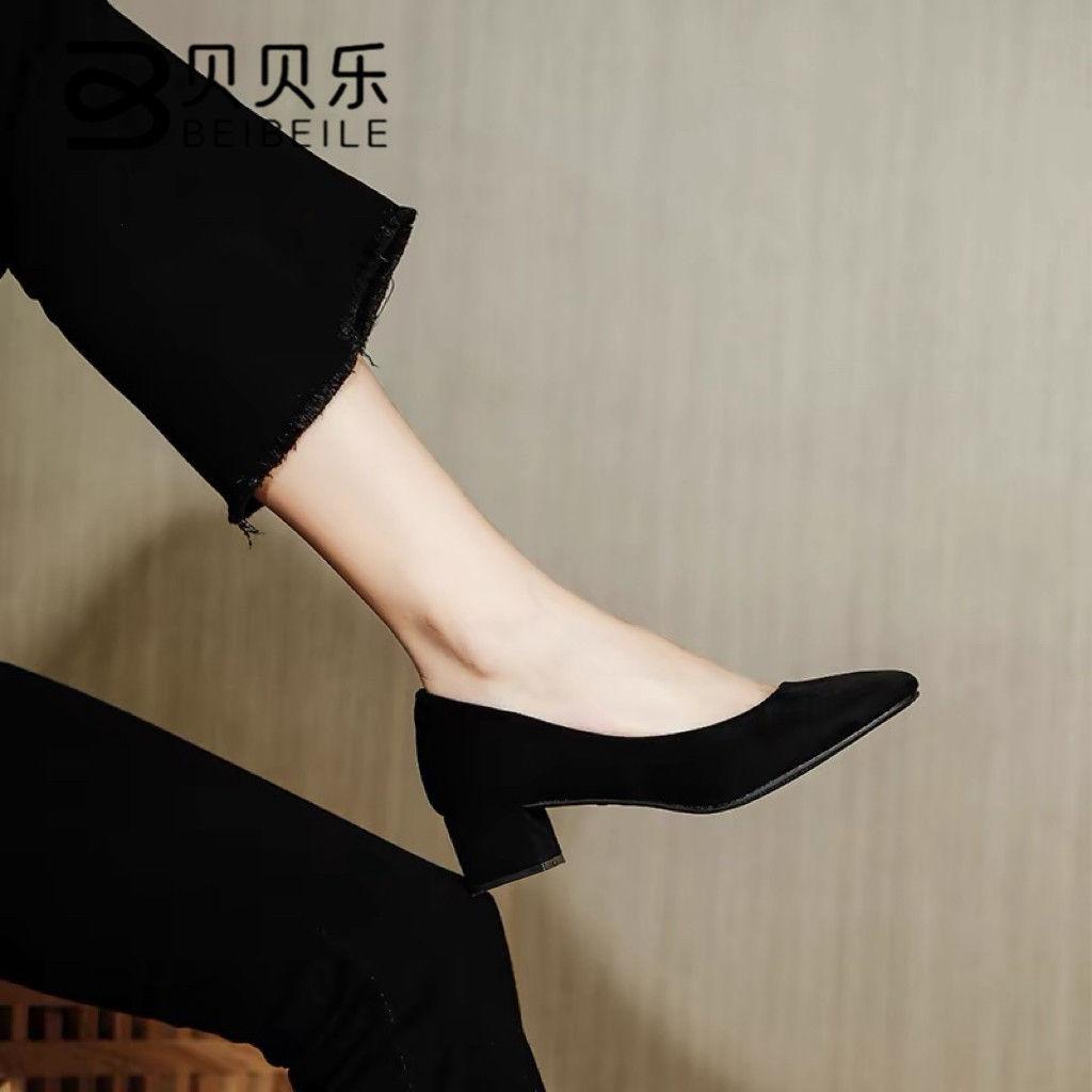 Thick Heel Interview Women's Shoes 2025 New Black Vocational Work Medium Heel Single Shoes Student Civil Servant Formal High Heels