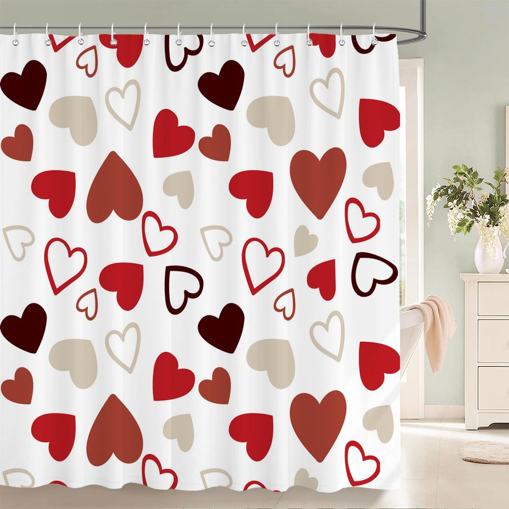 

Modern Nordic Love Pattern Shower Curtain Print Pink Romantic Valentine S Day Polyster Home Decor Bathroom Curtain With Hooks W60H190(CM)-1 Pcs