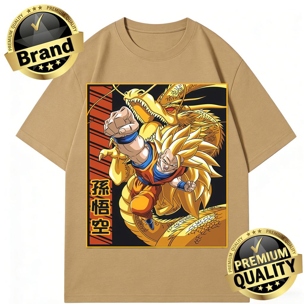 Dragon Ball Trendy Hot Items Cotton Mens  TShirt Super Saiyan 3 Goku Golden Shenron Design Oversized Casual Unisex Streetwear