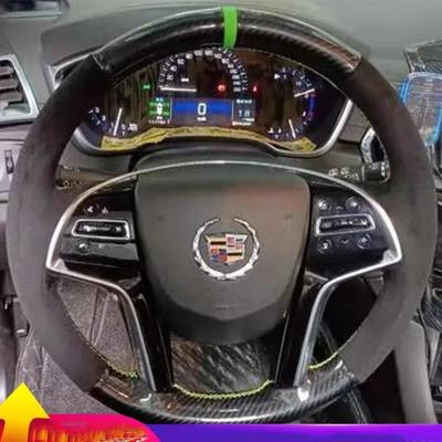 For Cadillac XT5 XTS SRX CT6 Hand Sewing Non-Slip Black Suede Carbon Fiber Car Steering Wheel Cover