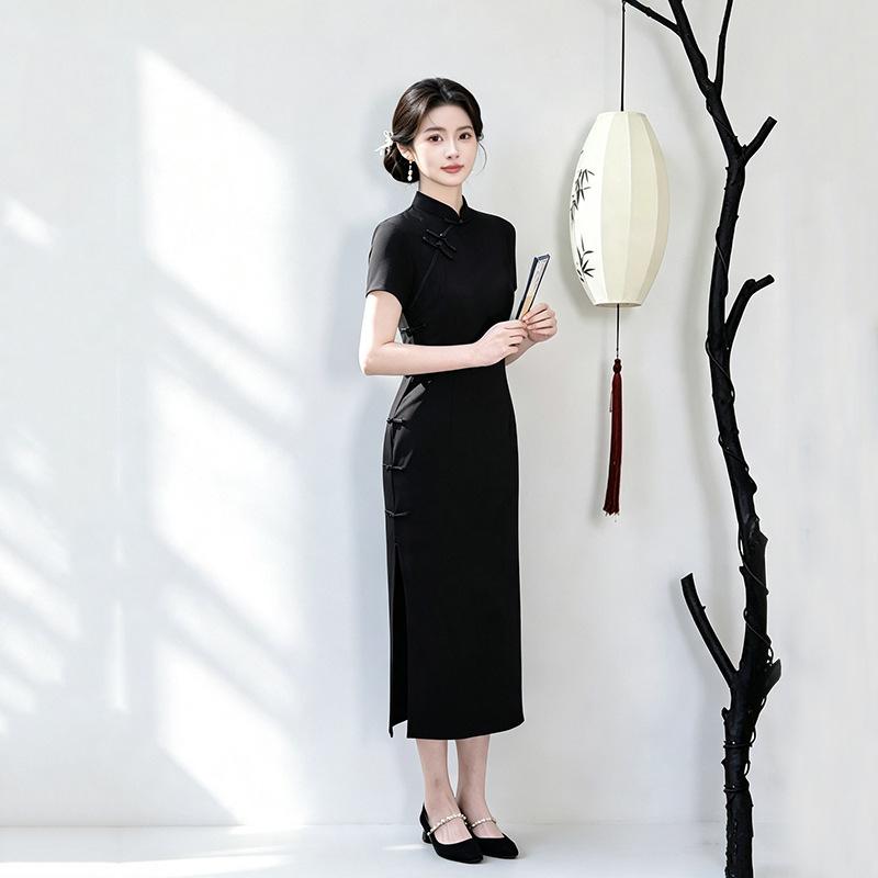 Black national style new Chinese style Suzhou daily long cheongsam improved young 1011 new women's high sense summer