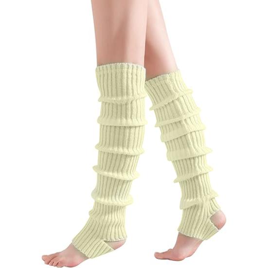 1 Paio Scaldamuscoli Invernali Caldi a Coste a Strisce Vestibilità Elasticizzata Calzini da Polpaccio Lavorati a Maglia con Foro per il Tallone Accessori anni '80 per Feste Sport Yoga Danza