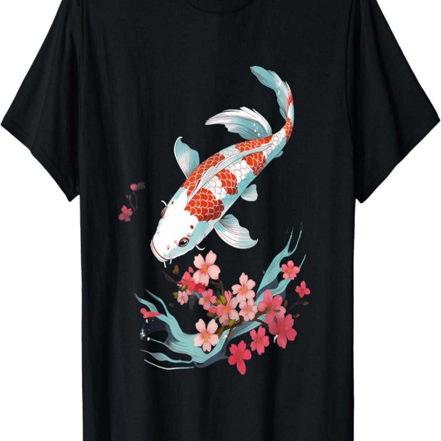 

Koi Carp Ying Yang Nishikigoi Fish Cherry Blossom T-Shirt(45) S чёрный