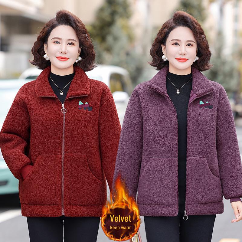 2025 Women's Plush Cotton Jacket: Thick, Fleece-Lined Outerwear for Middle-Aged and Elderly, Ideal for Autumn and Winter.