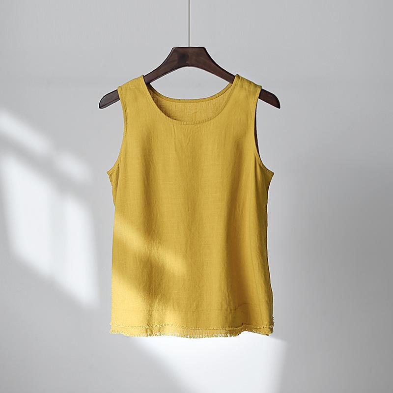 Frühling und Sommer neue Baumwoll- und Leinen-Damenbekleidung literarisch und retro Leinen Fransenrand Trägertop Damen Unterteil kleines Weste
