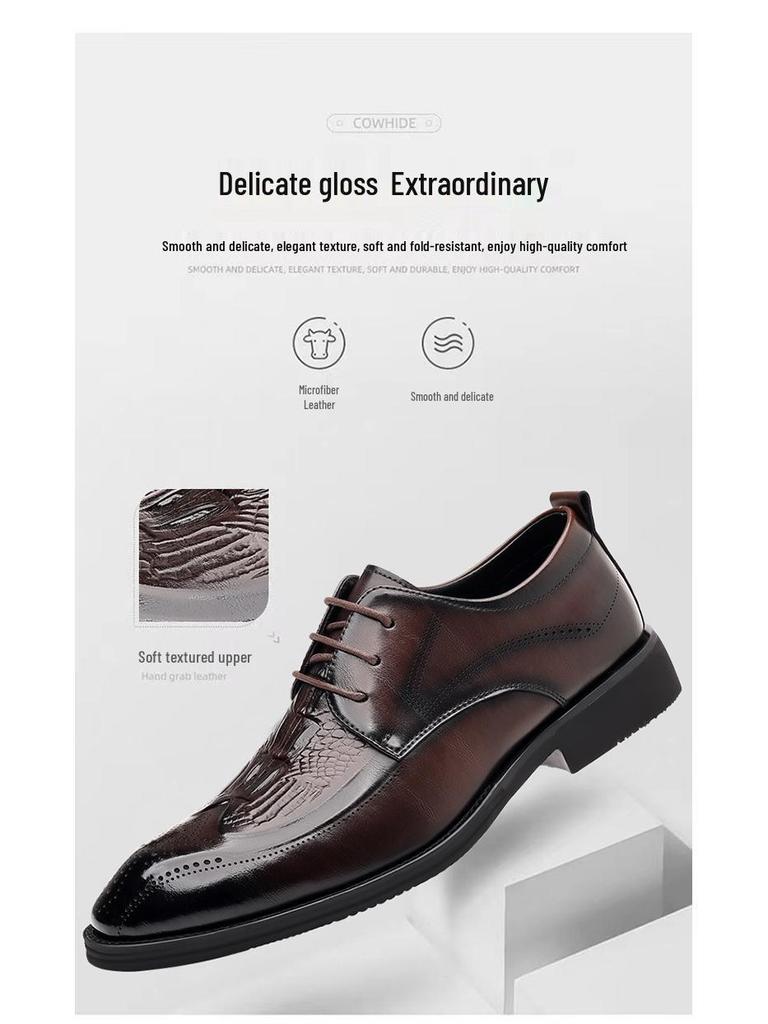 Men's British Style Brogue Leather Derby Shoes - Genuine Leather, Lace-up, Formal & Casual