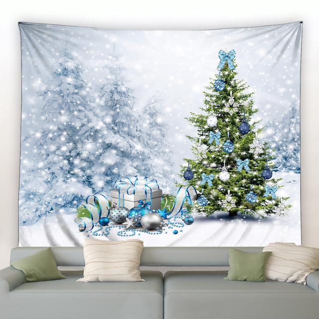 Snowman Christmas Tapestry Winter Pine Tree Snowflake Birds Forest Park Landscape Xmas Wall Hanging Home Living Room Decor Mural