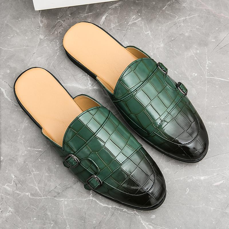 2025 Summer Half Shoes For Men Leather Mules Men Semi-Drag Casual Shoes Backless Loafers Slippers Male Slides Slip On Flats