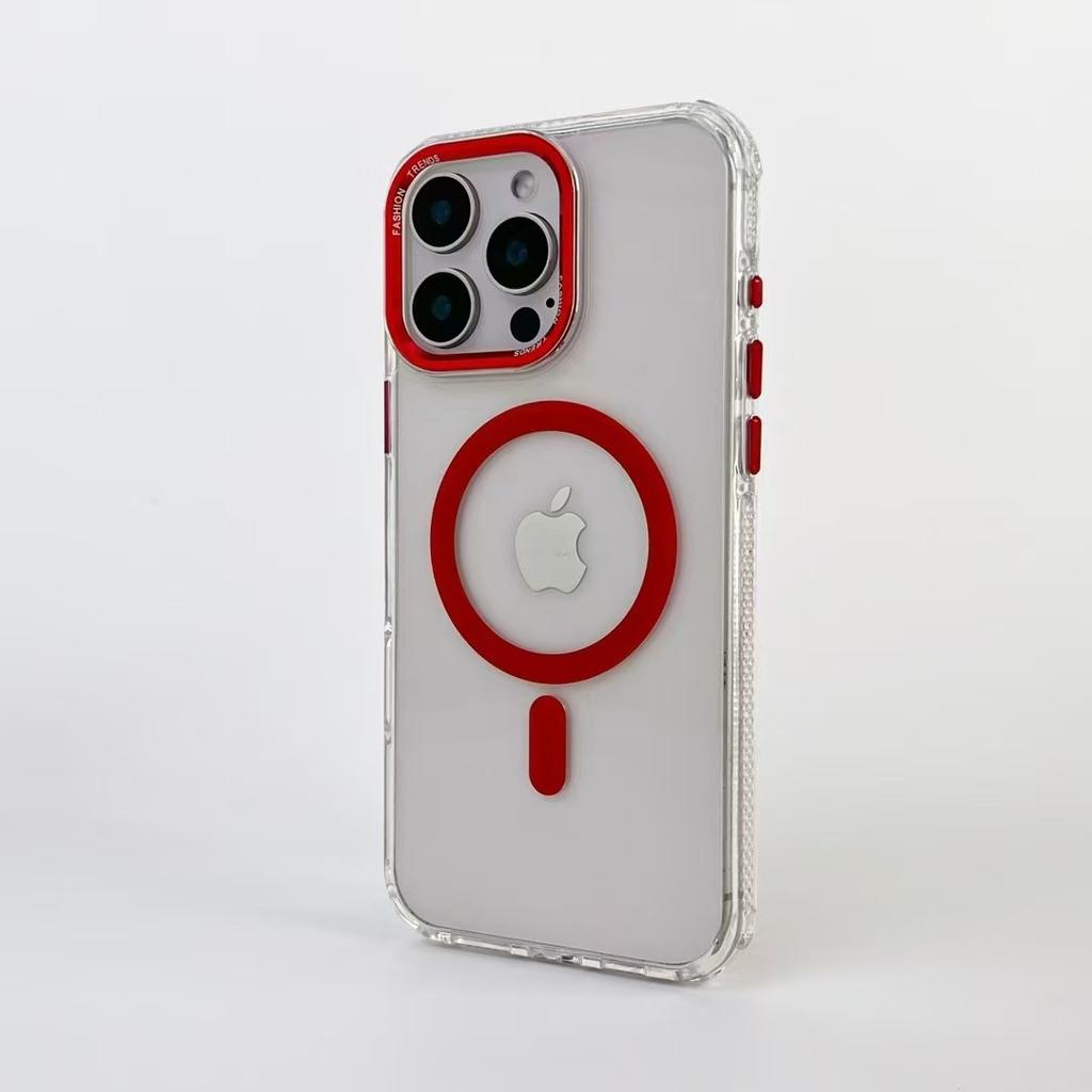 Electroplating Transparent Magnetic Metal Lens Mobile Phone Case Is Suitable for IPhone16promax Airbag Anti-fall 15 Full Package