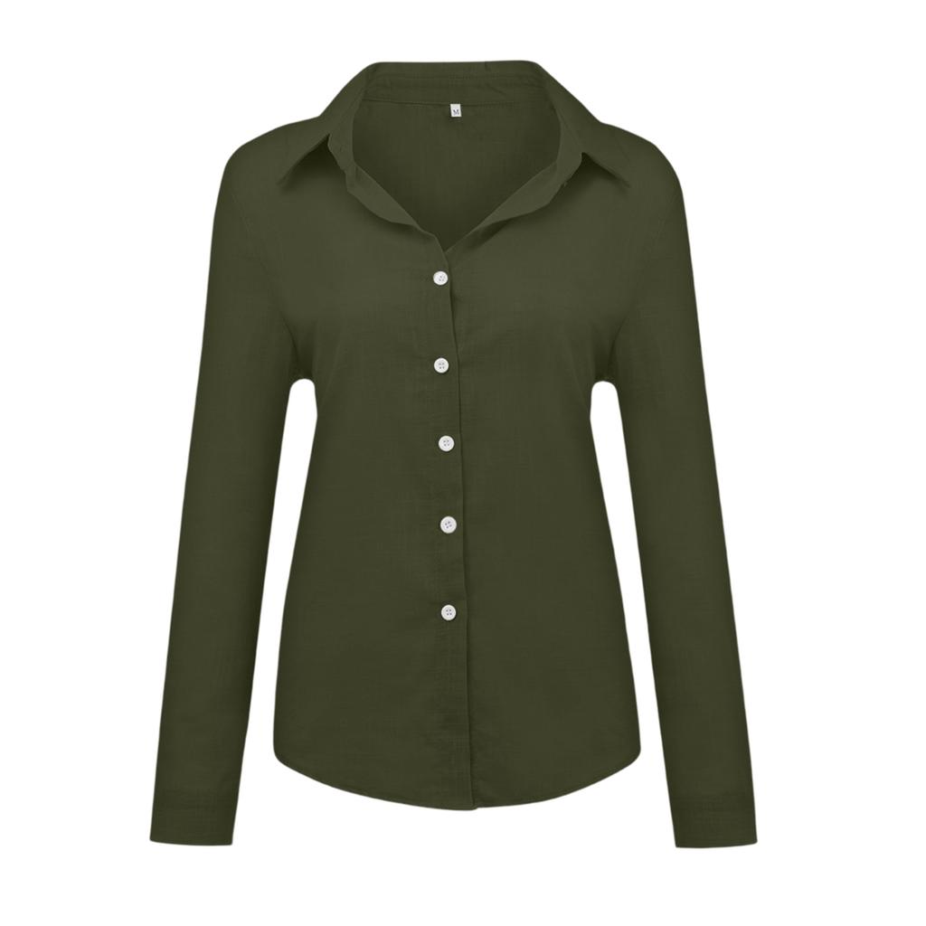 Women's Color Casual Loose Long,sleeved Linen Shirt
