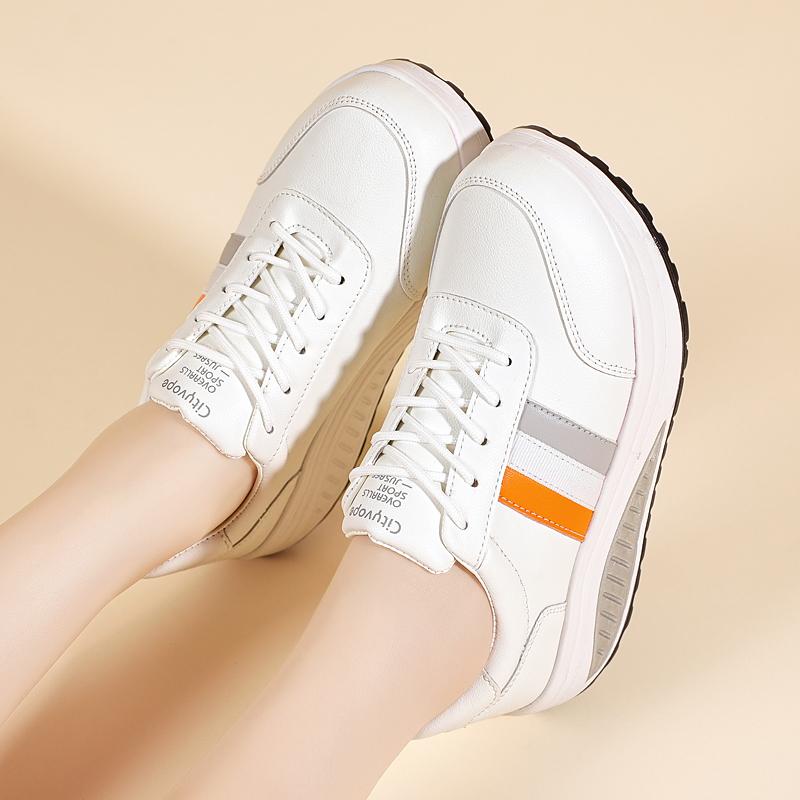 Women's Loafers Sneakers Height Increase White Leather Platform Casual Thick Sole Elevator Shake Shoes