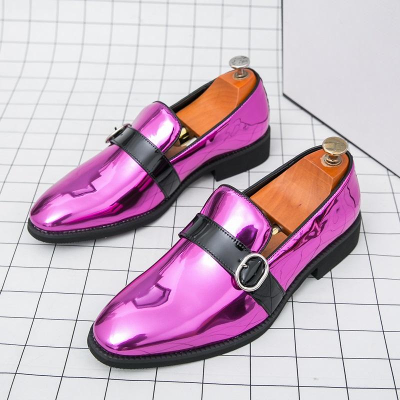 Designer New Shiny Glossy Patent Leather Shoes For Men Pointed Monk Strap Loafers Wedding Dress Formal Footwear Zapatos Hombre
