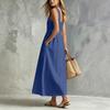 Women Sleeveless Button Front Maxi Dress Casual Long Dress with Pockets Lightweight Summer Sundress