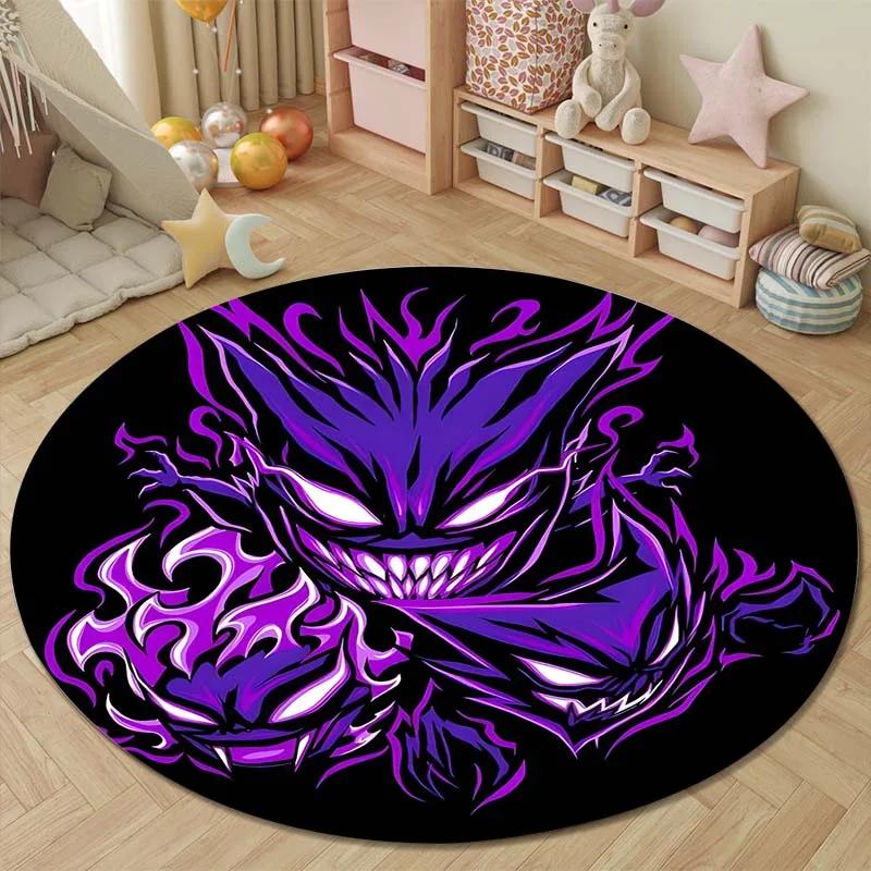 1PC Japanese Games P-Pokemon G-Gengar Print Round Carpet Rug for Living Room Bedroom Carpet Flannel Non-slip Rugs Gift Potdemiel
