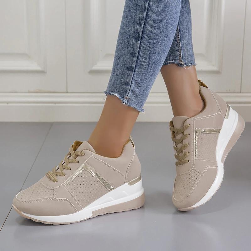 Casual Thick-soled Women Sports Shoes Fashion Lace-up Thick-soled Sports Shoes Comfortable Lightweight Outdoor Running Shoes