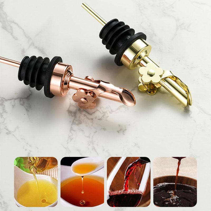 Stainless Steel Wine Pourer Olive Oil Bottle Pourer Spout Stopper Auto Open Close Cap Dust Proof Kitchen Bar Barware Tool