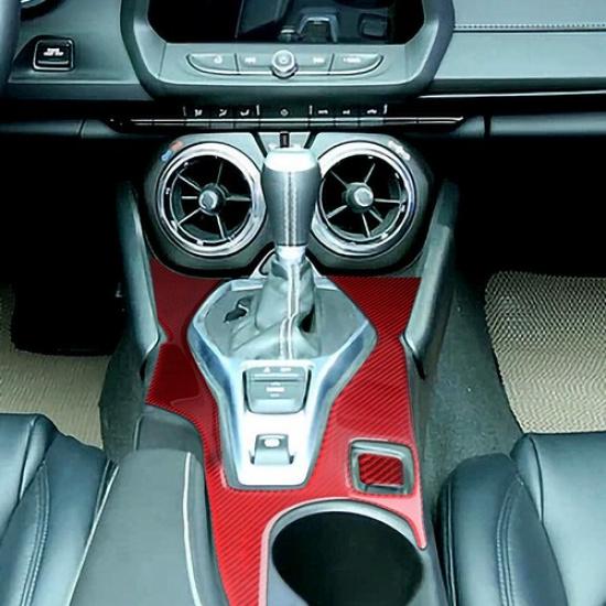 Red Carbon Fiber Car Central Gear Shift Panel Sticker For Chevrolet Camaro 16-19