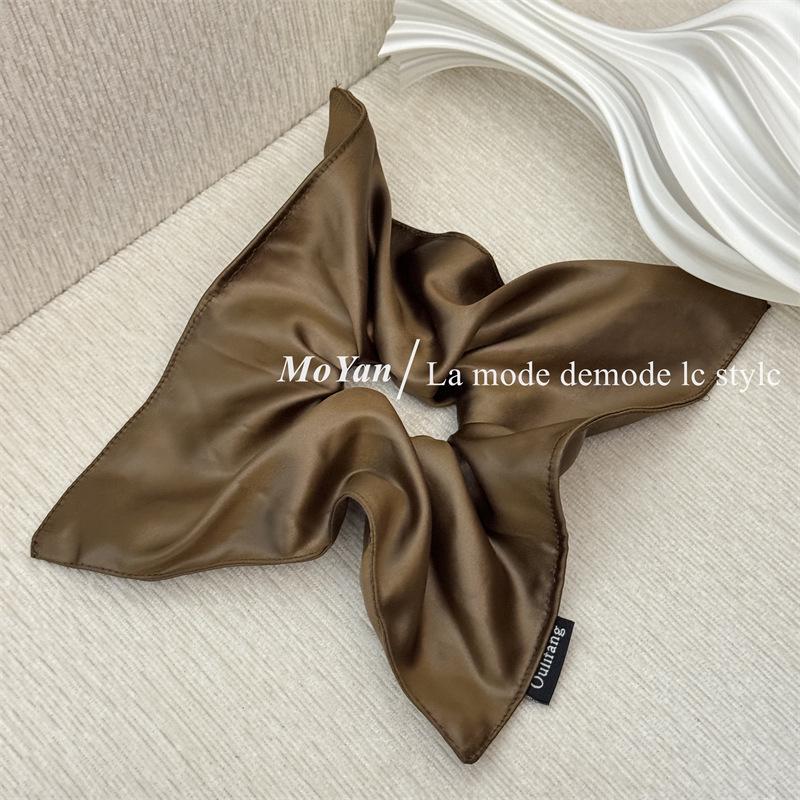 Korean-Style Faux Leather Scarf Hair Tie Set: Large Square Headband, Intestine Hair Tie, and Shiny Bun Accessory.