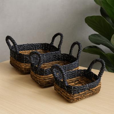 Square Baskets Set of 3 Banana-Leaf Hitam Raffia