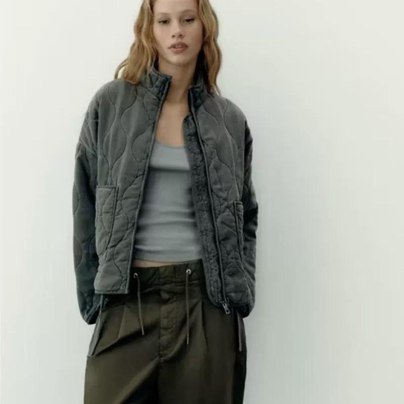 Women's Polyester Padded Jacket 2026New Arrival Vintage Lenzing Rayon High Collar Large Pocket Decorative Quilted Coat for Women