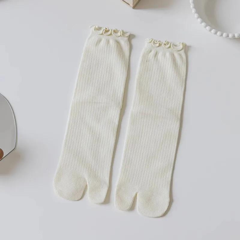 

Sweet Ruffle-edge Cotton Split Toe Woman Socks Solid Color Simple Comfortable Soft Two-Toed Japanese Harajuku Women s One Size бежевый