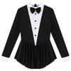 Women's Sexy Waitress Role Play Costume S-XXL: Contrast Color Tuxedo Style Dress with Bowknot Buttons & Long Ruffle Sleeves