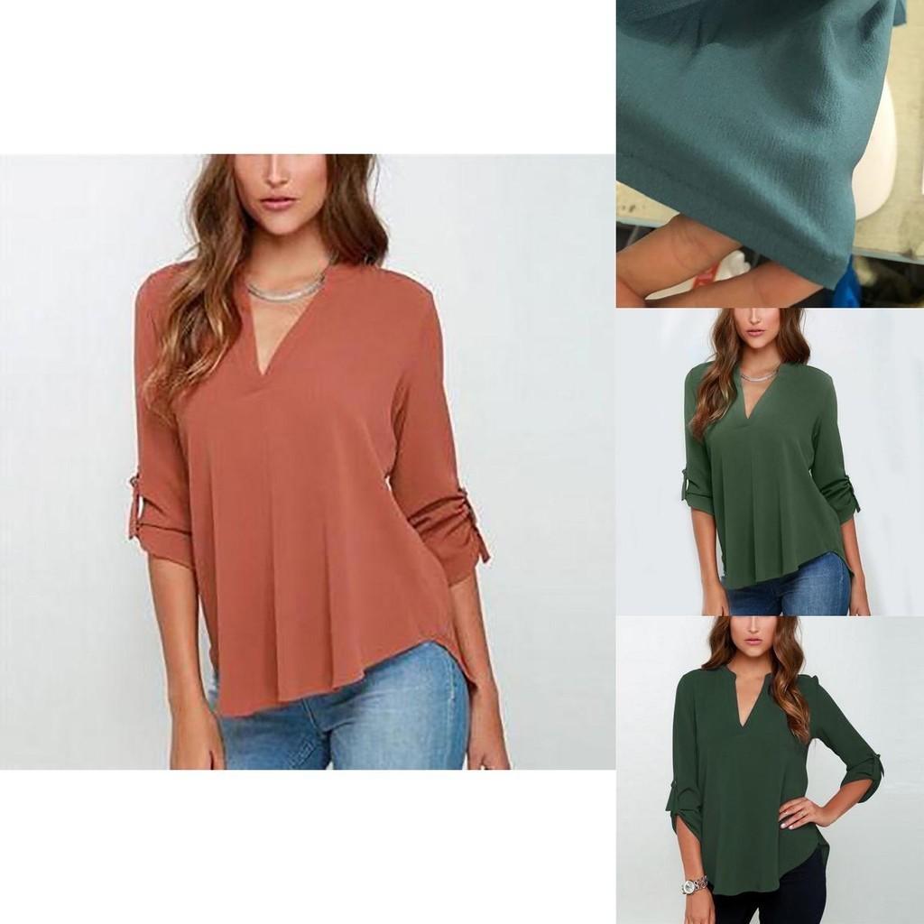 Stilvolles Damen Casual Langarm V-Ausschnitt T-Shirt Pullover Tunika Bluse Optionen
