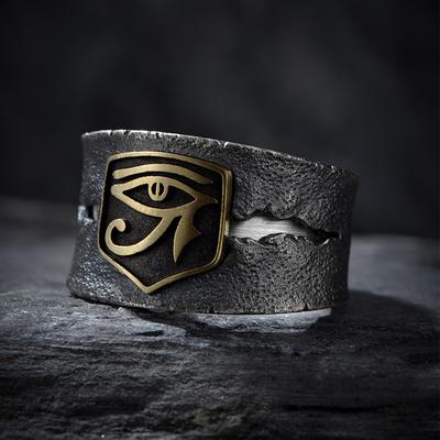 Retro Cracking Golden Horus Eye Wide Ring Punk Gothic Adjustable Open Ring Handmade Jewelry Unisex Accessories