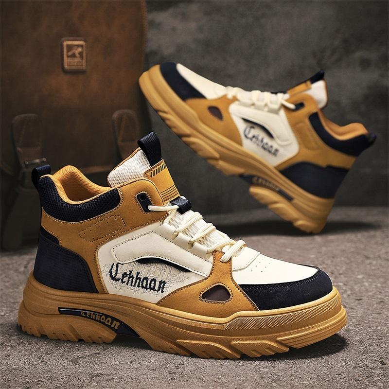 Herrsportskor i enfärgat bekvämt läder hög topp herr sneakers designer herr löparskor manlig kamouflage tid mesh