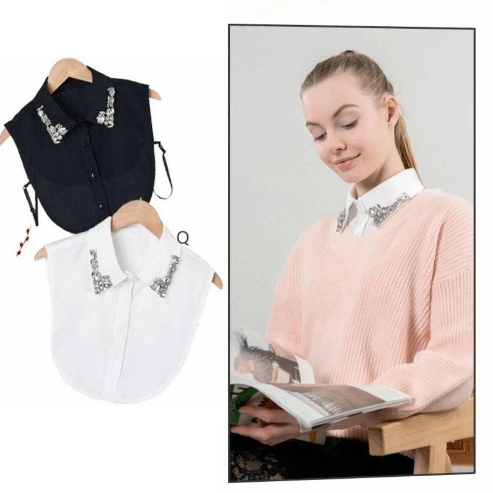 Lace Detachable Collar Rhinestones Shirt Collar False Shirt Collar  Halloween Decoration