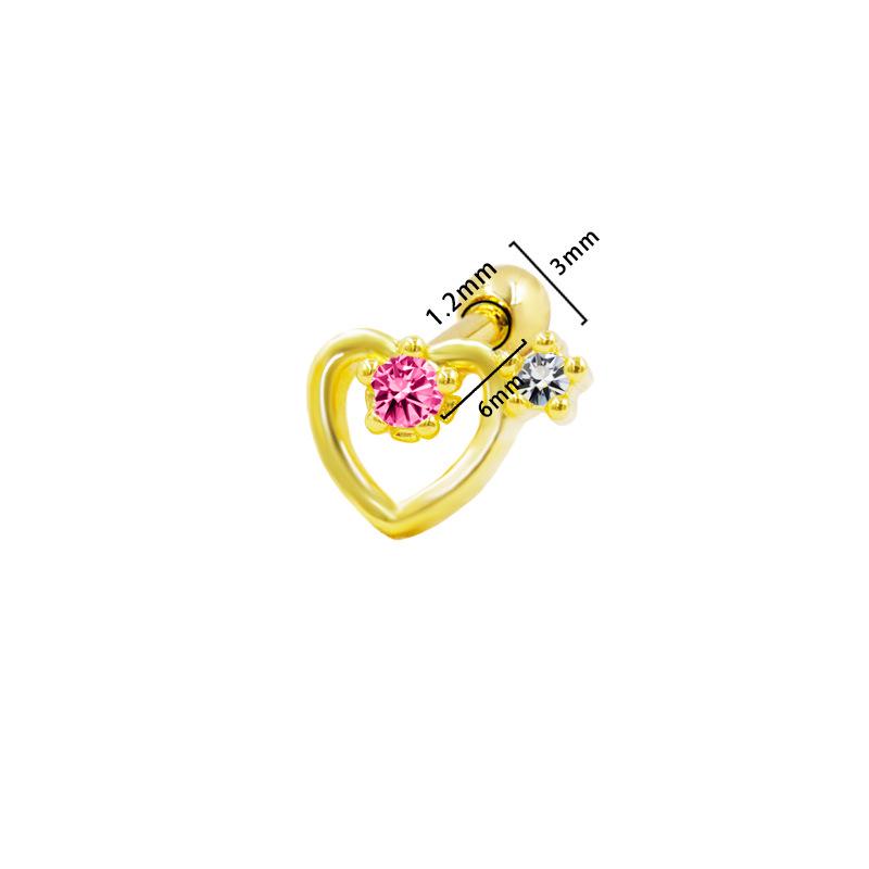 Gaibei European & American 3D Heart Ear Stud with Round Zircon Piercing Jewelry