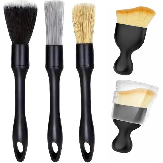 5 Pieces Car Detail Brushes Interior Cleaning Brushes 3 Soft Premium Detail Brushes And 2 Interior Cleaning Lint Brushes For Cleaning The Interior Black-5pcs