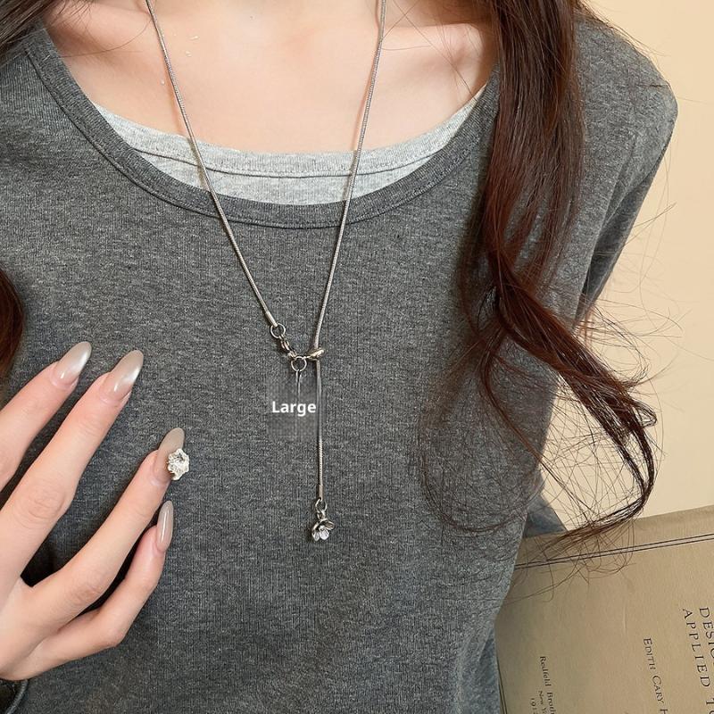 Fashion Simple Pulling Pony Pendant Necklace Versatile Metal Sweater Chain Pendant Necklace Jewelry Accessories Gifts