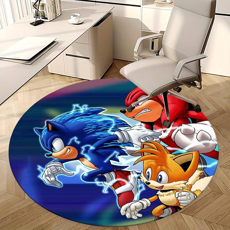 1pc Sonic, Tails & Knuckles Anime Cartoon Design Round Carpet Office Chair Mat, NonSlip Rug for Home Decor, Living Room, Bedroom