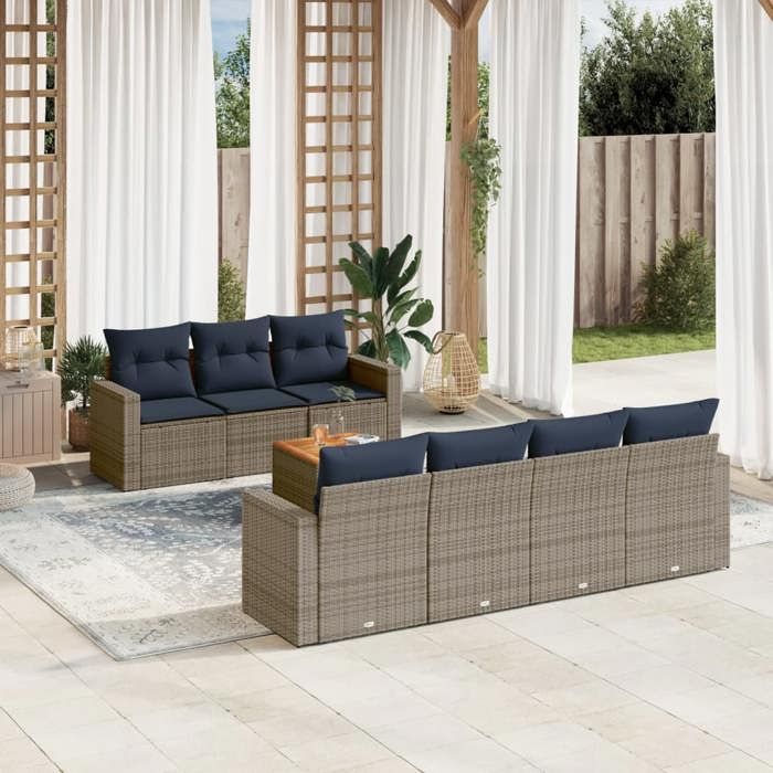 VidaXL Salon de Jardin avec Coussins 8 pcs, Canapés de Patio, Ensemble de Meubles, Mobilier de Terrasse Exterieur, Gris 3256362