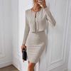 Solid Color Jacket, Hip-Hugging Skirt, Tight Suspender Dress